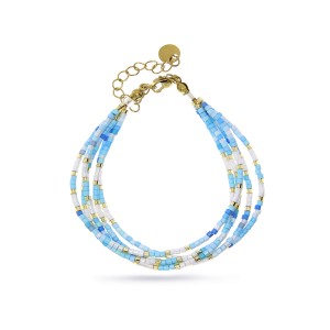 Bransoletka damska z niebieskimi błekitnymi i białymi koralikami Miyuki